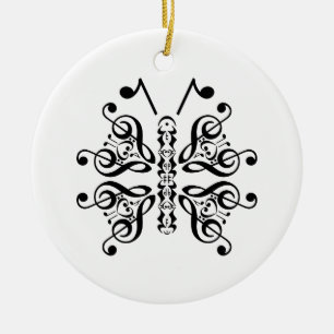 Ornamento De Cerâmica Musical Butterfly Music Note Scroll Design