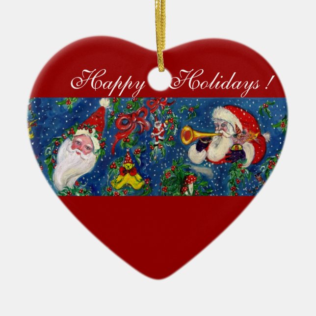 Ornamento De Cerâmica MUSICAL CHRISTMAS NOITE, PAPAIS NOEIS BURACO Coraç (Frente)