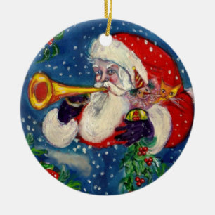ORNAMENTO DE CERÂMICA MUSICAL CHRISTMAS NOITE /SANTA CLAUS BUGLER