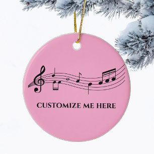 Ornamento De Cerâmica Musical Notes Custom Music Teacher Pink Christmas