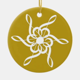 Ornamento De Cerâmica Musical Personalizado Dourado Clef Snowflake