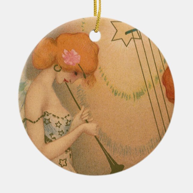 Ornamento De Cerâmica Músicos vitorianos de anjo, músicos vitorianos, Fl (Frente)