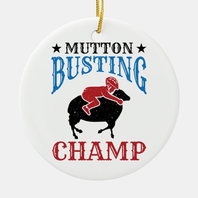Ornamento De Cerâmica Mutton Busting Champ Shepings (Frente)