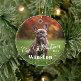Ornamento De Cerâmica My First Christmas Custom Pet Name Photo