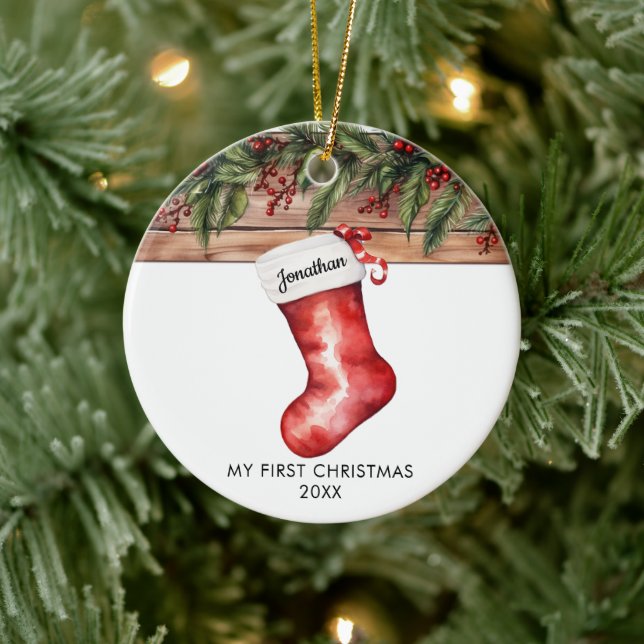 Ornamento De Cerâmica My first Christmas cute stocking baby boy girl (Árvore)