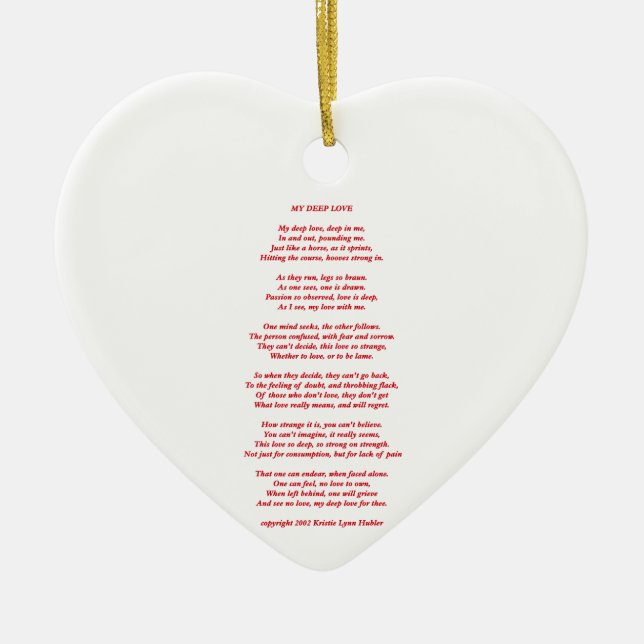 Ornamento De Cerâmica MyDeepLovePoemTextVermelhoSobreBranco021411 (Frente)