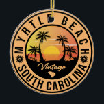 Ornamento De Cerâmica Myrtle Beach South Carolina Retro Sunset Souvenir<br><div class="desc">Este retrô Myrtle do design da Carolina do Sul faz um excelente de Natal ou presente de aniversário para fãs da praia da Carolina do Sul. O retroverão vibes design é um presente perfeito para amantes de viagem e fãs de destinos tropicais.</div>