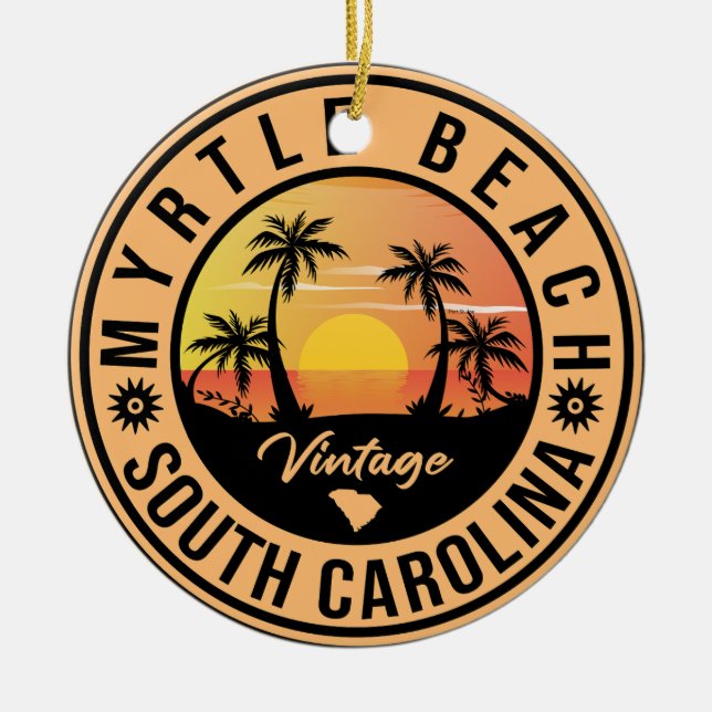 Ornamento De Cerâmica Myrtle Beach South Carolina Retro Sunset Souvenir (Frente)