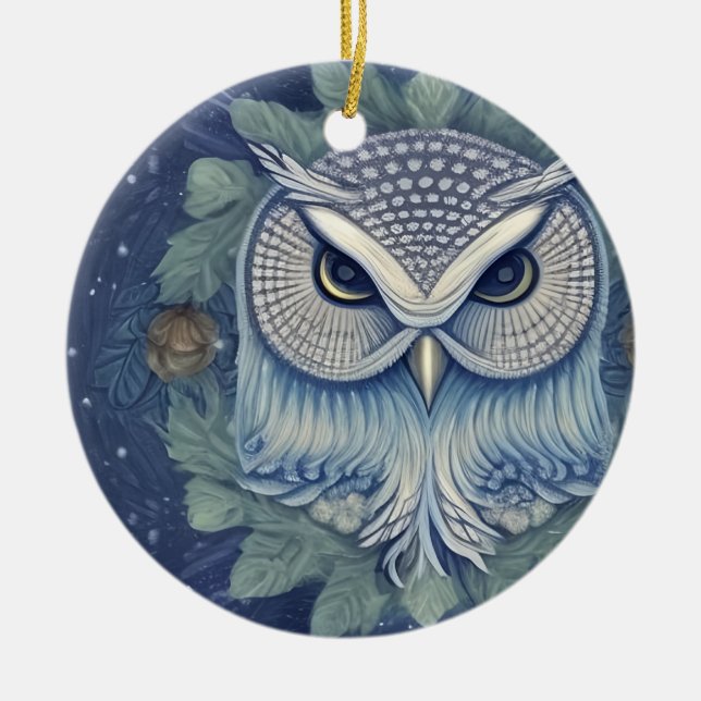 Ornamento De Cerâmica Mystical Fantasy Forest Owl (Frente)