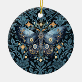 Ornamento De Cerâmica Mystical Watercolor Blue e Dourada Night Moth