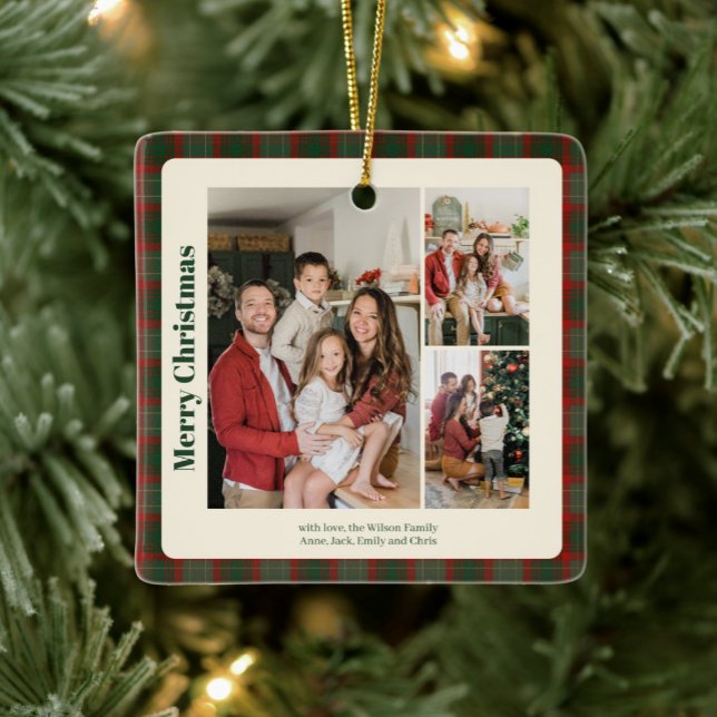 Ornamento De Cerâmica Na moda Classy Xadrez 3 fotos Natal (Criador carregado)