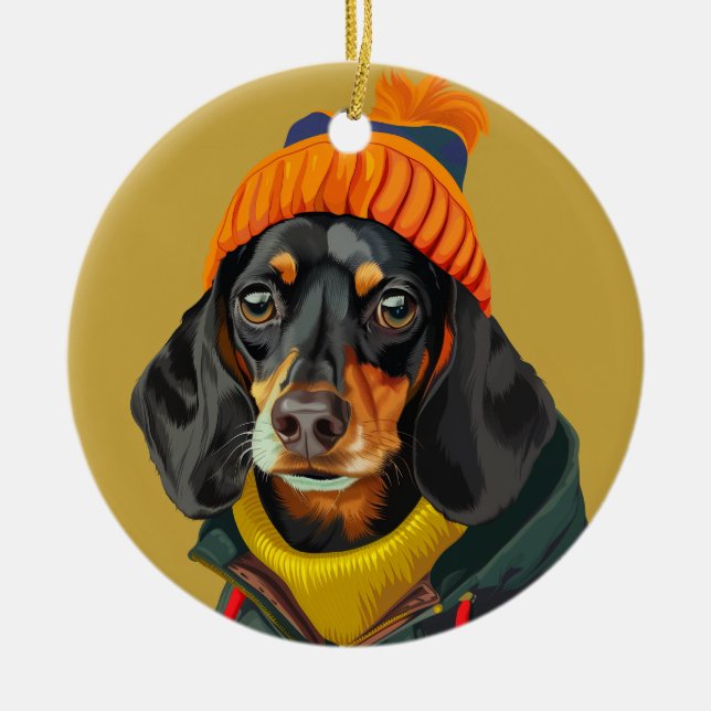 Ornamento De Cerâmica Na moda Dachshund (Frente)