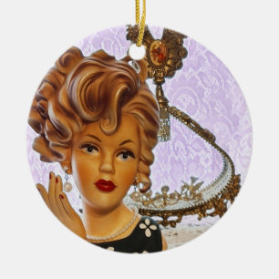 Ornamento De Cerâmica Na moda Lady Head Vase Spiral Curls Vestido Floral