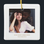 Ornamento De Cerâmica Na moda Natal | Foto mínima do Casal Elegante<br><div class="desc">Tendy Camel cor Minimalista e Elegante | Feliz e ornamento cerâmico casado,  casado ou noivado</div>