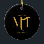 Ornamento De Cerâmica Na moda preto e Dourado Monograma - Letras iniciai<br><div class="desc">Planificador de iniciais na moda preto e monograma dourado. Um design profissional minimalista ideal para qualquer um. Personalize o monograma e o texto e faça dele seu!</div>