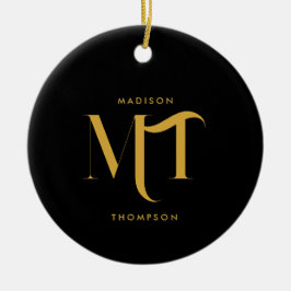 Ornamento De Cerâmica Na moda preto e Dourado Monograma - Letras iniciai