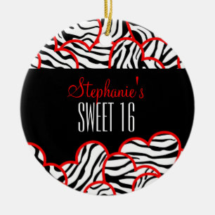 Ornamento De Cerâmica Na moda Red Sweet 16 Zebra Heart Design