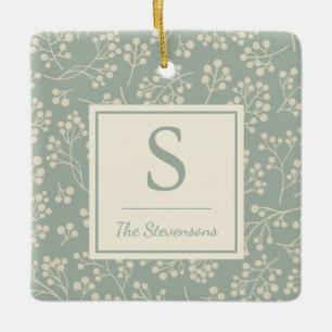 Ornamento De Cerâmica Na moda Sage Floral Pattern Farmhouse Monogrammed