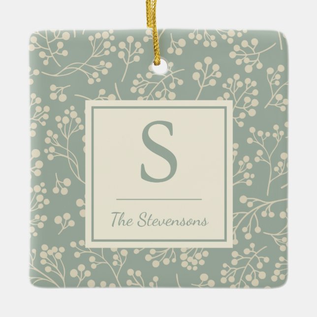 Ornamento De Cerâmica Na moda Sage Floral Pattern Farmhouse Monogrammed (Frente)