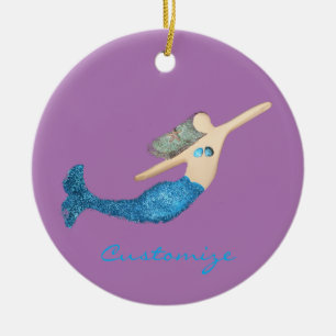 Ornamento De Cerâmica Nadadora de Sereia Blue-tail