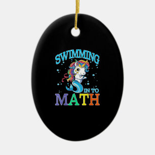 Ornamento De Cerâmica Nadando Na Matemática Unicórnio Sereia T-Shirt