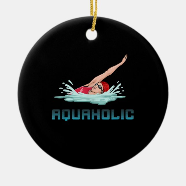 Ornamento De Cerâmica Nadar Boné Óculos Natação Adorando Menina Nadadora (Frente)