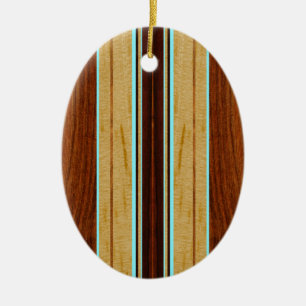 Ornamento De Cerâmica Nalu Hou Faux Koa Wood Surfboard