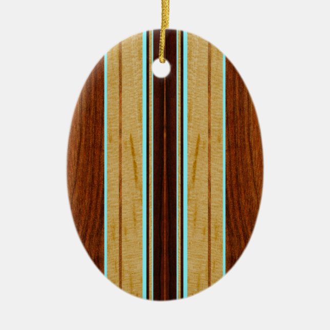 Ornamento De Cerâmica Nalu Hou Faux Koa Wood Surfboard (Frente)