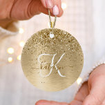 Ornamento De Cerâmica Nam Monograma de Impressão de Glitter Metálico Bru<br><div class="desc">Personalize facilmente esse design de ornamento chic moderno com brilho bonito brilhante de ouro em um fundo metálico escovado de ouro.</div>