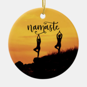 Ornamento De Cerâmica Namaste Silhouette Meditação Espiritual Yoga