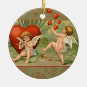 Ornamento De Cerâmica Namorados Cupidos Adoram Vintagem Antiquada