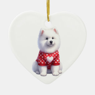 Ornamento De Cerâmica Namorados de Cachorro Samojado Personalizado