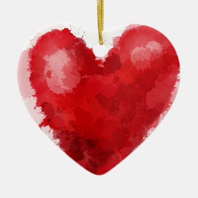 Ornamento De Cerâmica Namorados de gótica cardíaca com aquarela vermelha (Frente)