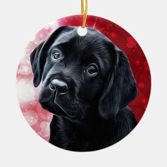 Ornamento De Cerâmica Namorados - Labrador Preto - Lab Puppy (Frente)