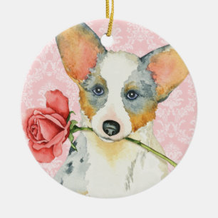 Ornamento De Cerâmica Namorados Rosa de Cardigan Welsh Corgi