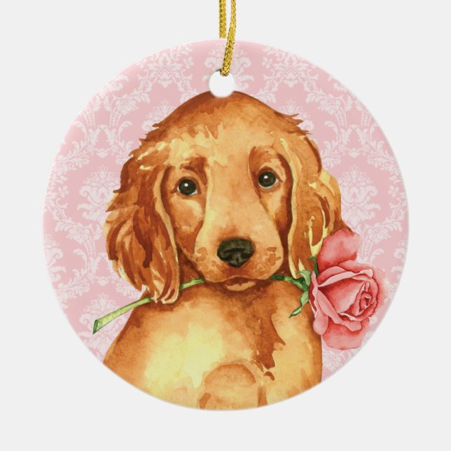 Ornamento De Cerâmica Namorados Rosa Irish Setter (Frente)