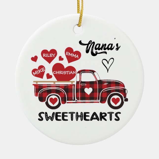 Ornamento De Cerâmica Nana's Sweethearts Truck Personalizou Avó (Frente)
