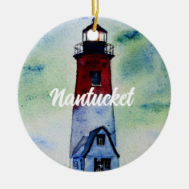 Ornamento De Cerâmica Nantucket Massachusetts Lighthouse Watercolor