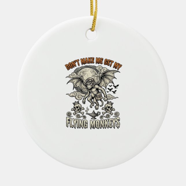 Ornamento De Cerâmica Não Me Faça Pegar Macacos Voadores Halloween Lua S (Frente)