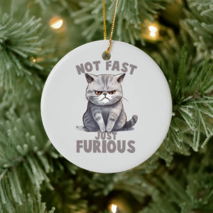 Ornamento De Cerâmica Não Rápido, Apenas Furioso - Humor De Gato Cinza