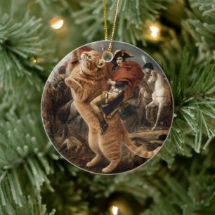 Ornamento De Cerâmica Napoleão Montado em Gato de Batalha Gigante