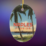 Ornamento De Cerâmica Nápoles Flórida com píer de vintage<br><div class="desc">Nápoles,  Flórida com uma imagem vintage do cais,  palmeiras e praia.</div>