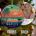 Ornamento De Cerâmica Nápoles Florida Vintage Seagull Sunset Souvenirs<br><div class="desc">Naples Beach Flórida Vintage Seagull Retro Palm Trees 60s Souvenirs. Design sunset com sua praia e mar favoritos da Flórida, adequado para amantes das Cidades da Flórida, especialmente aqueles que amam Nápoles Beach. - Adicione uma foto atrás com o modelo fácil de usar. - Você pode personalizar e modificar esse...</div>