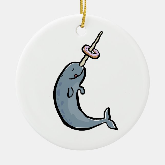 Ornamento De Cerâmica narwhale e rosquinha (Frente)