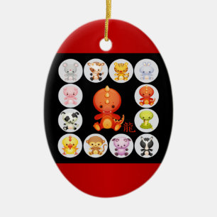 Ornamento De Cerâmica Nascer do bote chinês no Ano do Dragão