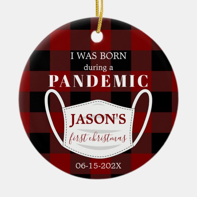 Ornamento De Cerâmica Nascer na Pandemia FIrst natalina Foto do bebê (Frente)