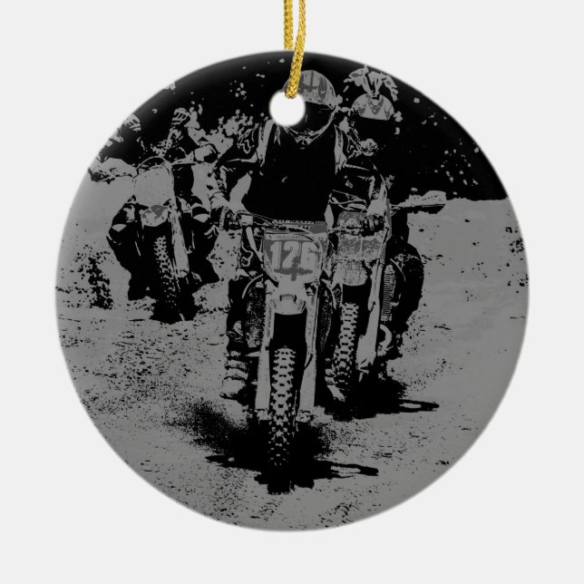 Ornamento De Cerâmica "Nascer para Corrida" Motocross Dirt-Bike Champion (Frente)