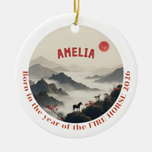 Ornamento De Cerâmica Nascido no Ano do Cavalo 2026 Montanha Chinesa