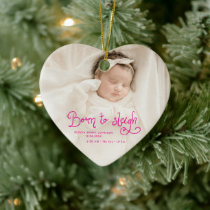 Ornamento De Cerâmica Nascido para Esquiar Bebê Foto Estatísticas de Nas