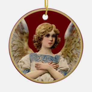 Ornamento De Cerâmica Natais vintages Angel Dark Red Holiday Mensagem